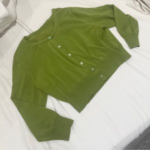 Anne Klein Peridot Green Cropped 3/4 Sleeve Cardigan XS